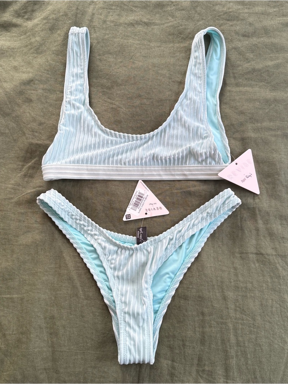 Dippin' Daisy's Light Blue Ribbed Bralette Cheeky Bikini Set